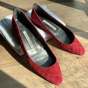 Manolo Blahnik Red Suede Quilted Ballet Flats 38.5